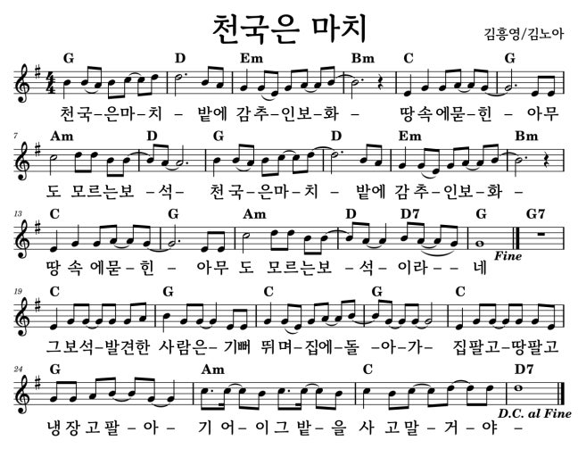 G코드 찬양 – ‘천국은 마치’ 악보 다운로드 및 묵상