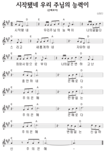 A코드 찬양 – 시작됐네 우리 주님의 능력이 (은혜로다) 악보 다운로드 및 묵상