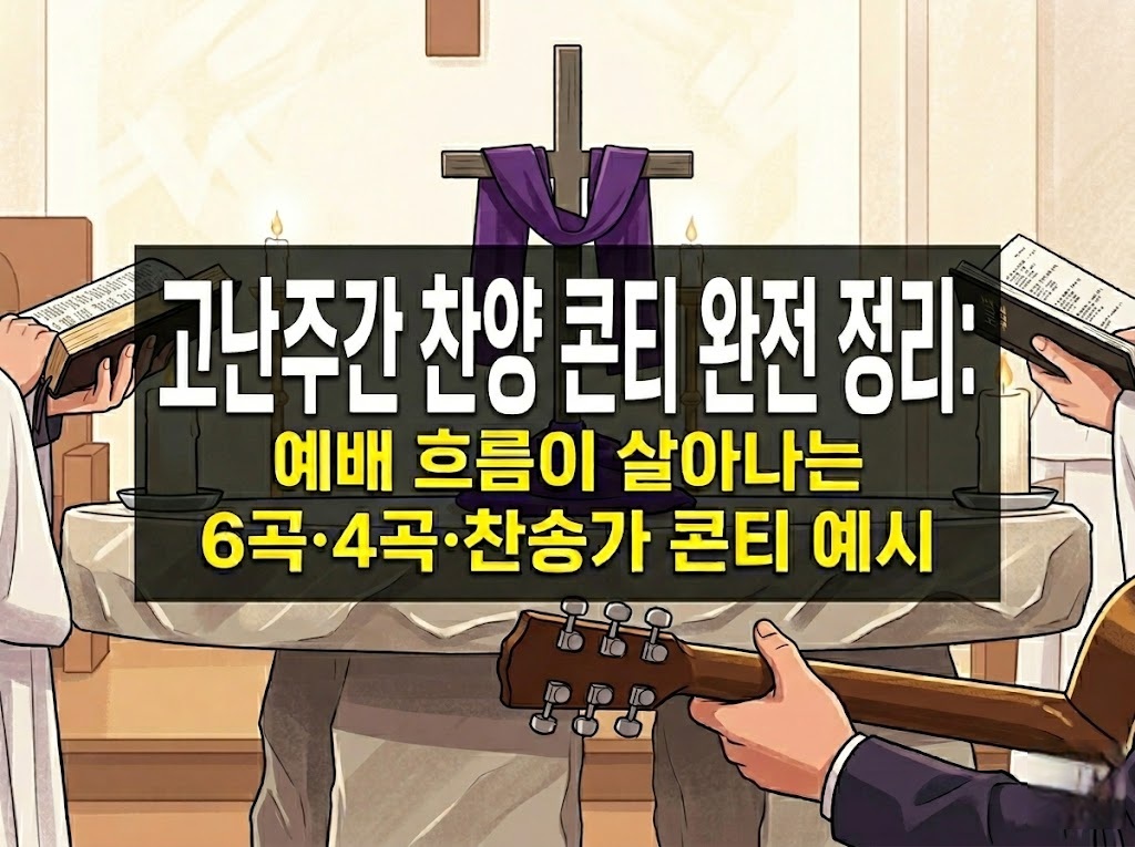 고난주간 찬양 콘티 완전 정리: 예배 흐름이 살아나는 6곡·4곡·찬송가 콘티 예시 1 123 2