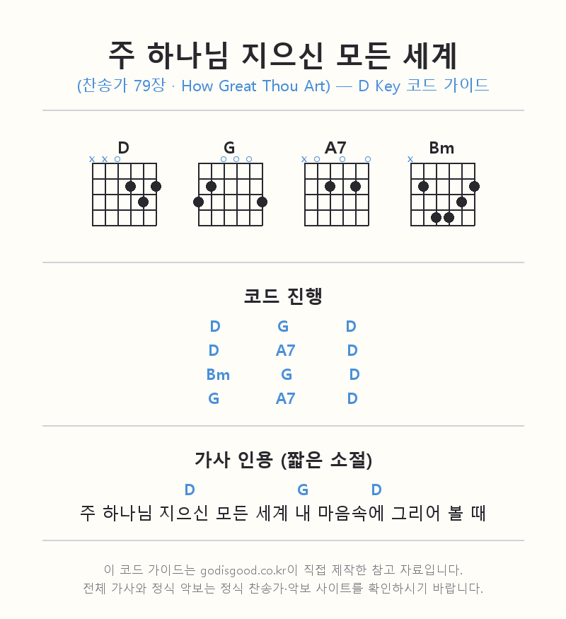 D코드 찬양 – 주 하나님 지으신 모든 세계 (찬송가 79장) 코드 가이드 다운로드 및 묵상 2 D코드 찬양 주 하나님 지으신 모든 세계(찬송가 79장) 직접 제작 코드 가이드 이미지